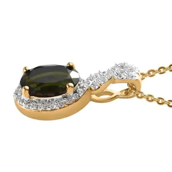 Chrome (Green) Tourmaline and White Zircon Halo Pendant Necklace - Picture 5 of 8